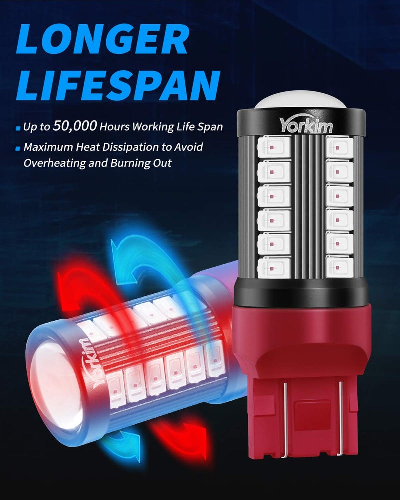 Yorkim مصباح يوركيم 7440 LED أضواء حمراء ساطعة، مصابيح LED T20، 7443 LED، 7441 LED، W21W LED، 7444 مصابيح، للإضاءة الخلفية/الاحتياطية/فرامل - 5730 33 SMD عبوة من 2 - Image 4